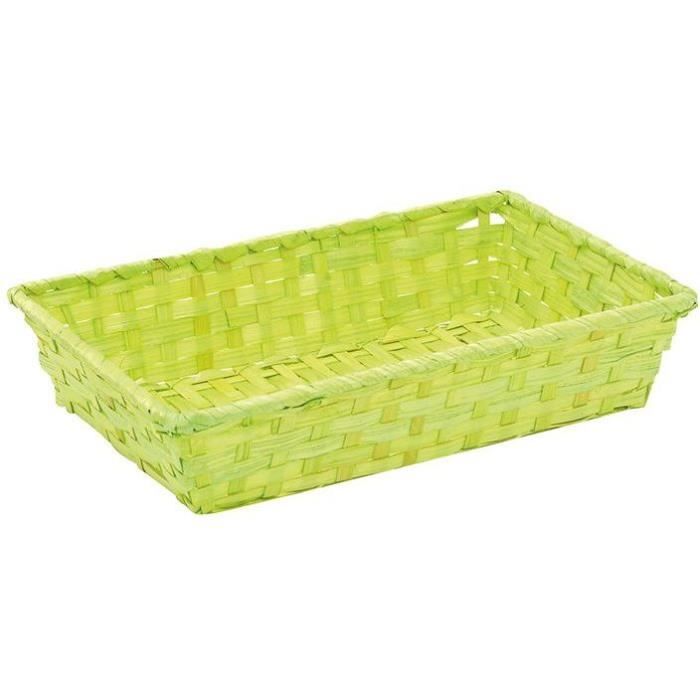 VINOLEM Corbeille rectangle en bambou tressé - Vert anis - 32 x 20 x 7 cm