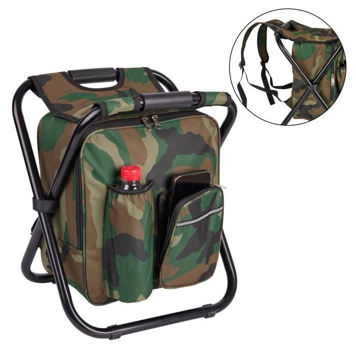 Chaise pliante camping WHDPETS Sac à dos avec tabouret de Pique-Nique Randonnée Siège Portable Camouflage