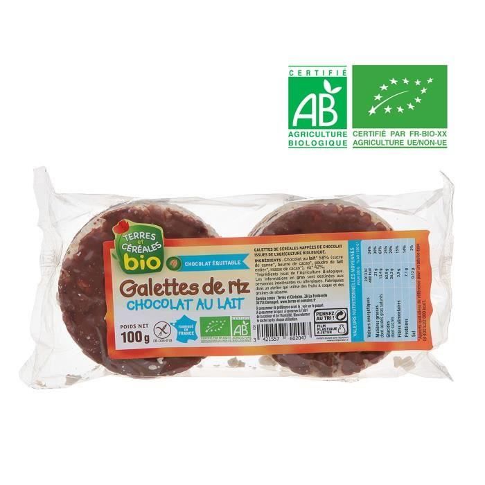 Terres et céréales Galettes de riz bio au chocolat au lait - 100 g