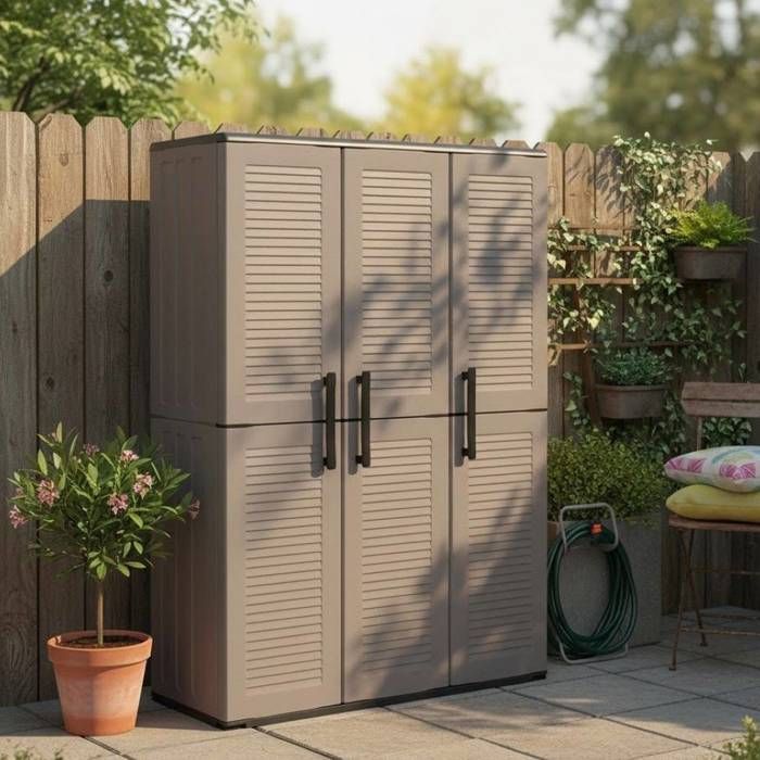 Armoire dextérieur Daltinie - Dmora - En PVC - Gris noir 102x37h163 cm