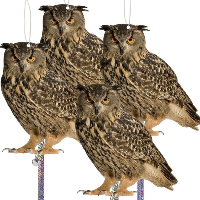Lot De 5 Effaroucheurs Hibou Anti-Pigeons + Rubans Réfléchissants - Repousse Oiseaux Balcon, Jardin, Terrasse Sans Faire De Mal