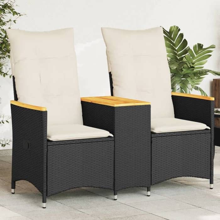 vidaXL Canapé de jardin inclinable 2 places avec table poly rotin - vue 6
