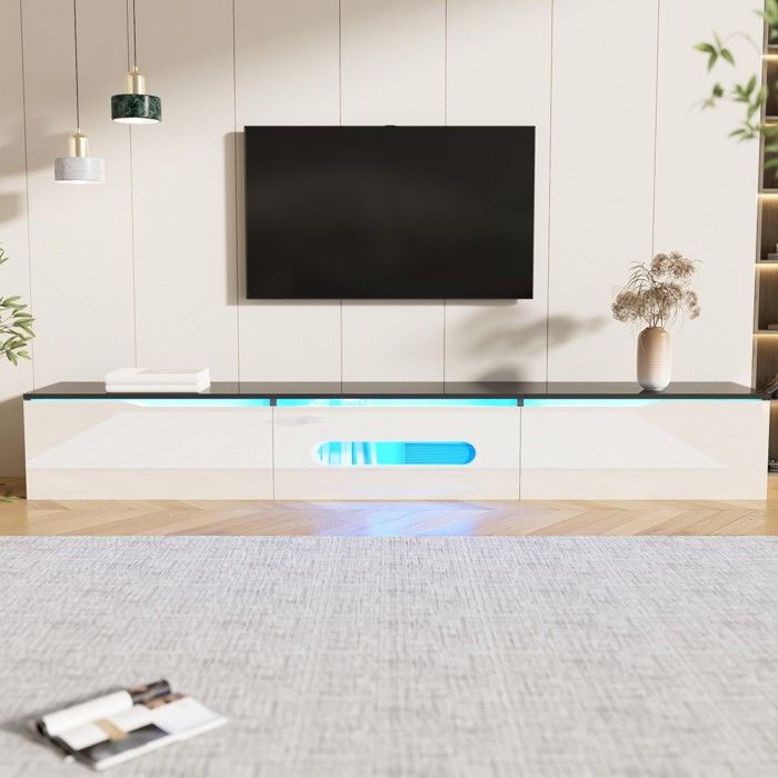 Meuble TV mural noir et blanc 180 cm - Surface lisse avec éclairage LED 16 couleurs - Design moderne pour salon Meuble TV mural noir et blanc 180 cm - Surface lisse avec éclairage LED 16 couleurs - Design moderne pour salon
