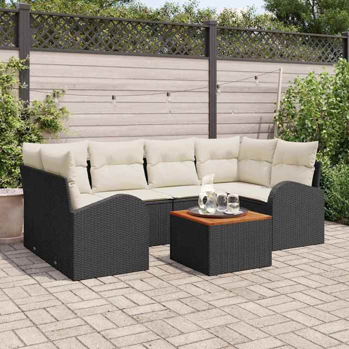 vidaXL Ensemble de canapé de jardin 7 pcs Noir et Crème polyrotin 3356199
