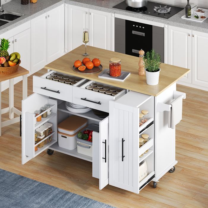 Desserte de Cuisine avec 2 Tiroirs Armoire à 3 Niveaux Coulissante Étagères et Porte-Serviettes Meuble de Cuisine à Roulettes Desserte de Cuisine avec 2 Tiroirs Armoire à 3 Niveaux Coulissante Étagères et Porte-Serviettes Meuble de Cuisine à Roulettes