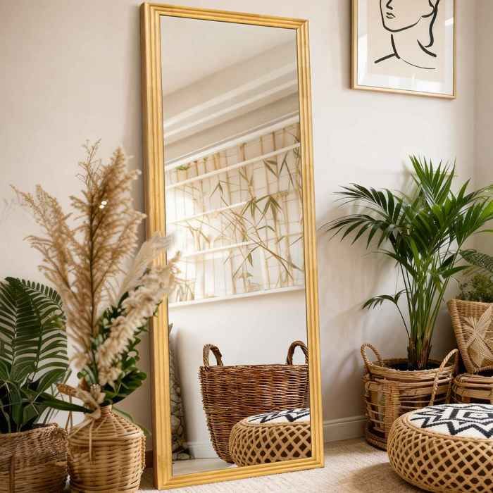 Miroir carré pleine longueur miroir haute définition réglage flexible durable à la mode et polyvalent 160x50cm marron