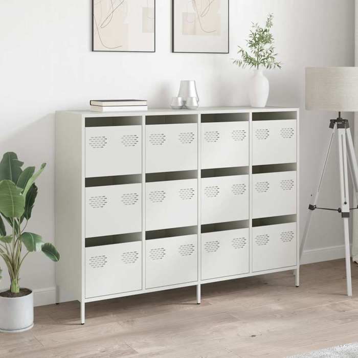 Blanc Buffet de rangement - SOLOMOON - Commode salon - blanc 135x39x103 5 cm - acier laminé à froid FR4306 Blanc Buffet de rangement - SOLOMOON - Commode salon - blanc 135x39x103 5 cm - acier laminé à froid FR4306