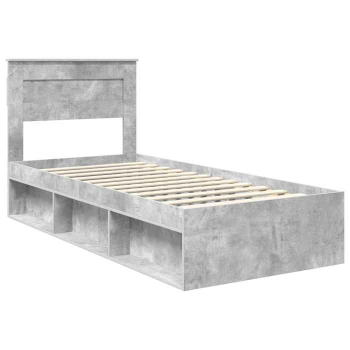 Structure de lit avec matelas - UU - Gris béton - Pin massif - 90x190 cm - 93x200x100 cm - Tête de lit incluse