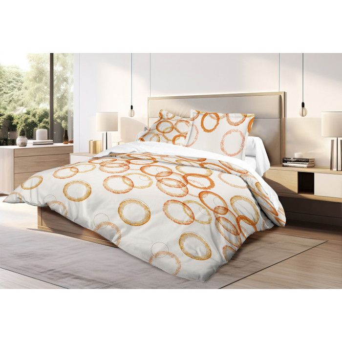 Parure de draps 4P Louna lit 140 x 190 Circle Orange Coton Pur Parure de draps 4P Louna lit 140 x 190 Circle Orange Coton Pur