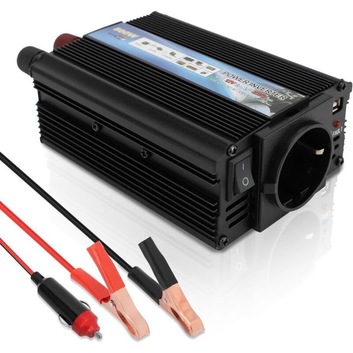 Convertisseur 500W 12V Convertisseur de Tension Power Inverter AC 220V Onduleur Transformateur avec Allume Cigare Prise Electriqu