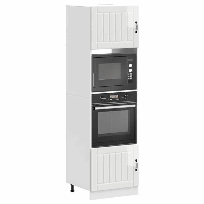 NEW 2026 Armoires de four 2 pièces Placard de cuisines Lucca Bois dingénierie blanc brillant 60x57x207 cm L4786