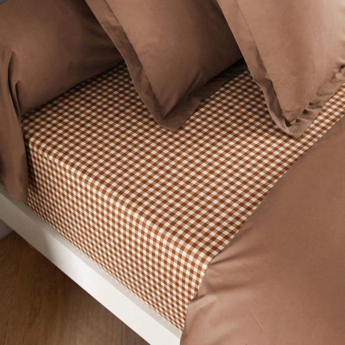 Drap housse 160x200 coton à carreaux marron Terre de Nuit Vichy Drap housse 160x200 coton à carreaux marron Terre de Nuit Vichy