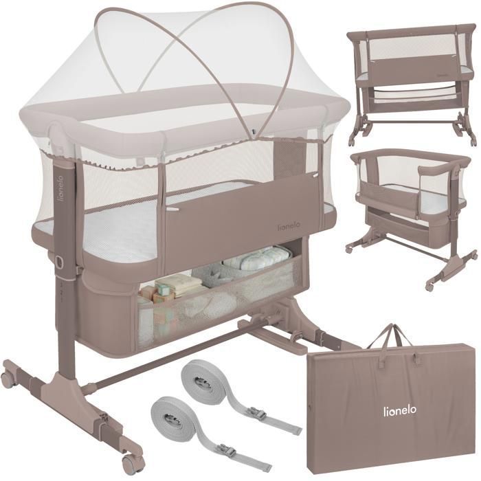 Lit bébé cododo 3en1 LIONELO Jodie - Berceau - Réglable en hauteur et inclinaison - Matelas haute densité - Taupe Lit bébé cododo 3en1 LIONELO Jodie - Berceau - Réglable en hauteur et inclinaison - Matelas haute densité - Taupe