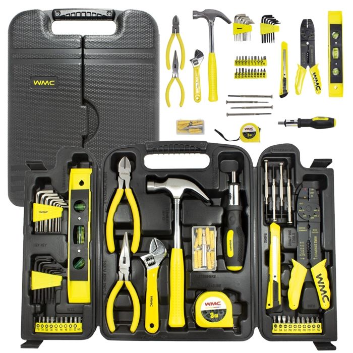 Valise à outils 130 pièces - WMC - Marteau - Pinces - Tournevis réversible - Clés Allen 1.5-6 mm - Clés TORX T8-T30