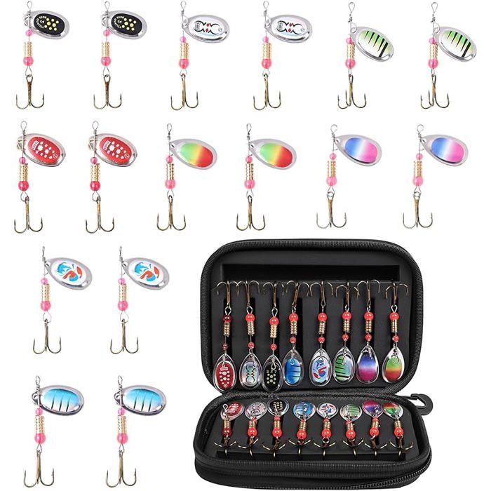 Cuillères de Pêche Spinner Leurres 16PCS Cuillere Peches Truite en Métal Leurres de Pêche 16 Pièces * Paillettes
