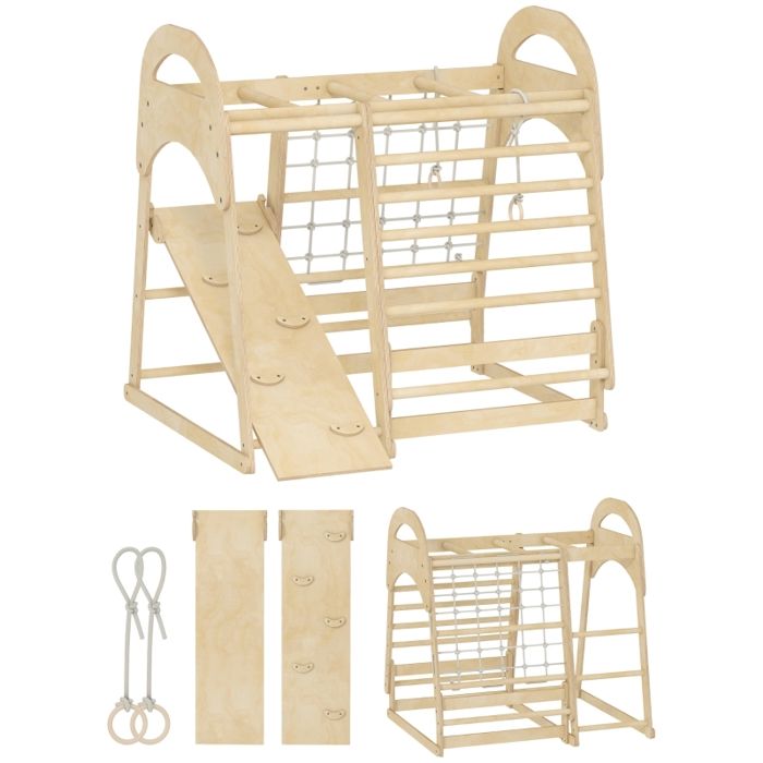 Montessori - Ensemble Triangle d'escalade 7 en 1 avec Toboggan, Arche d' escalade et Coussin Doux - Cadre d'escalade en Bois pour bébés et Tout- Petits à partir de 1 à 3 Ans
