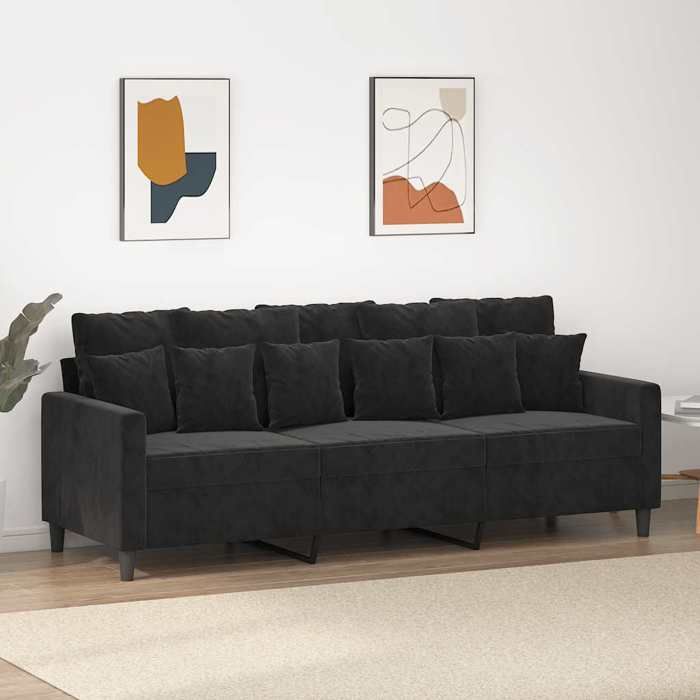 Noir Canapé à 3 places Noir 180 cm Velours - Canapés H5951