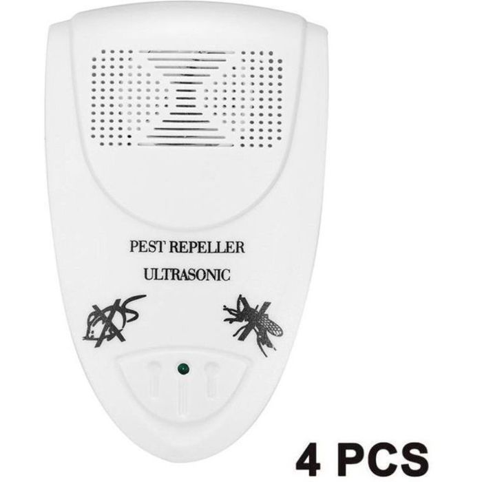 Répulsif ultrasonique antiparasitaire – Lot de 4 – Efficace contre souris cafards fourmis et moustiques – Blanc