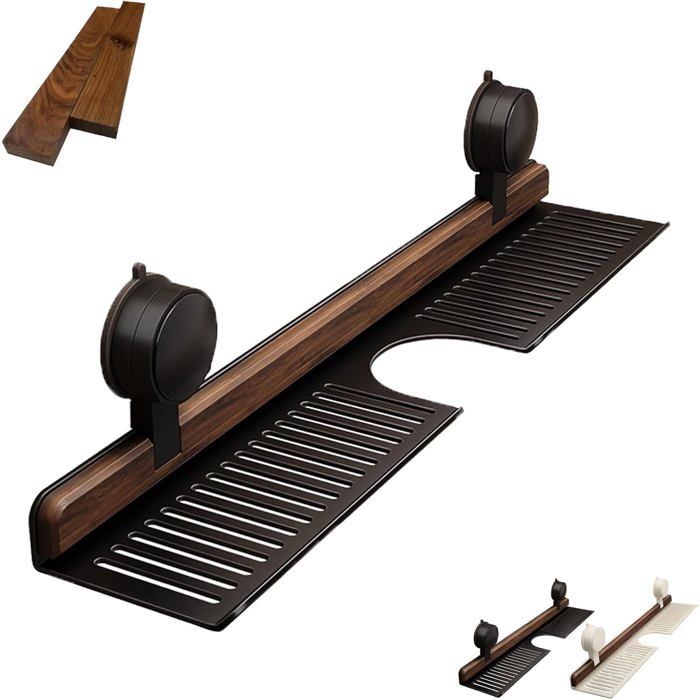 Étagère de salle de bain à ventouses en noyer étagère de rangement sans perçage pour lavabo et coiffeuse (M Noir)