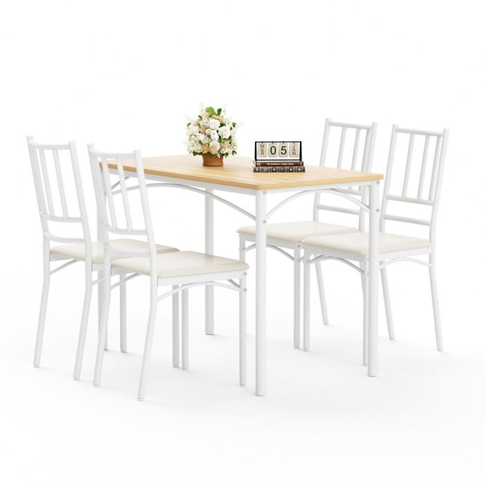 Table à manger avec chaises4 personnes 1 table 110x60 cm et 4 chaises acier blanc et couleur naturel