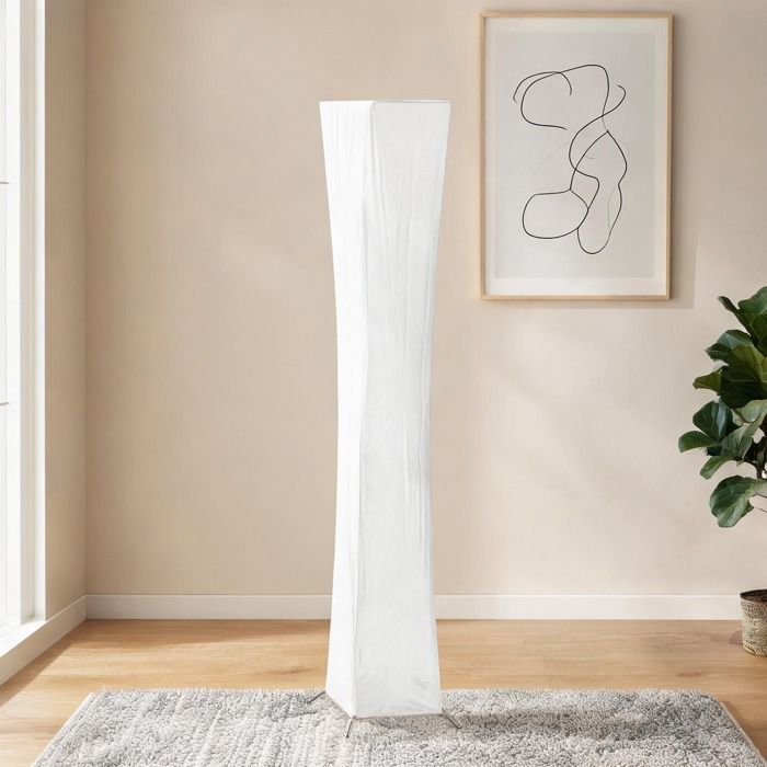 Lampe sur pied contemporaine blanc argent avec abat-jour imitation papier variateur 3 niveaux au pied 129 cm
