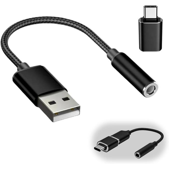 Adaptateur USB vers Jack 3.5mm, Adaptateur USB Audio Carte Son Externe TRRS Audio et Micro