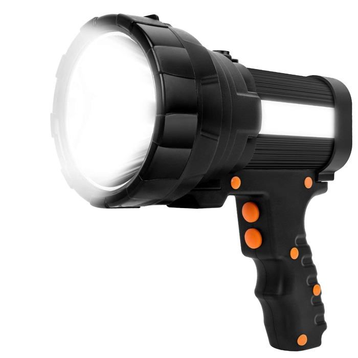 Lampe Torche Led Ultra Puissante Rechargeable USB 35W 10000 mah avec Lumière Latérale Lampe de Poche Etanche Haute Puissance (Noir
