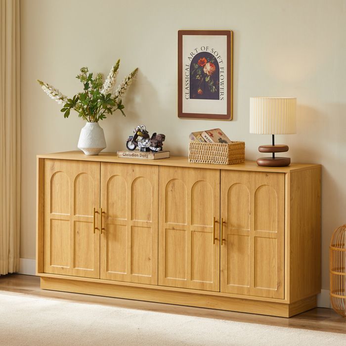 Buffet bas – MDF – Naturel – 169 cm – portes arrondies – rangement salon cuisine salle à manger