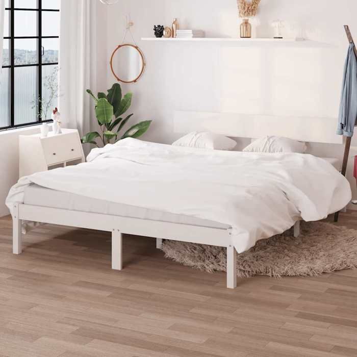 vidaXL Cadre de lit sans matelas blanc bois massif 140 x 190 cm Mobilier de chambre