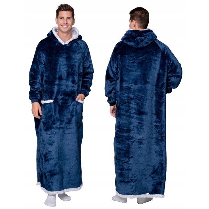 Couverture Plaid Sweat long oversize bleu marine sherpa polaire capuche poche XXL 140 cm Couverture Plaid Sweat long oversize bleu marine sherpa polaire capuche poche XXL 140 cm