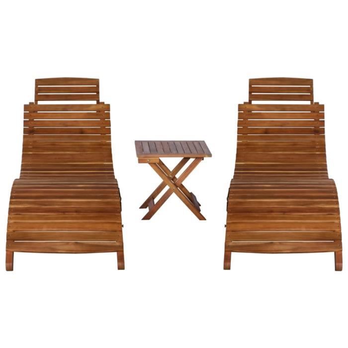 Ensemble de chaise longue avec table - ARAMOX - Bois dacacia massif - Style rustique - Pliable