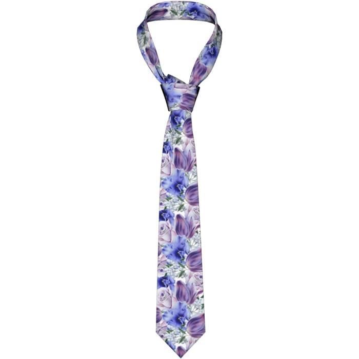 Cravate Fine Homme Fantaisie - Motif Rose Accordéon Aquarelle En Polyester - Idéale Mariage, Bureau, Cadeau