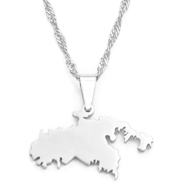 Anniyo Comoros Anjouan île carte pendentif colliers couleur argent/plaqué or Ndzouani bijoux # 265921  36
