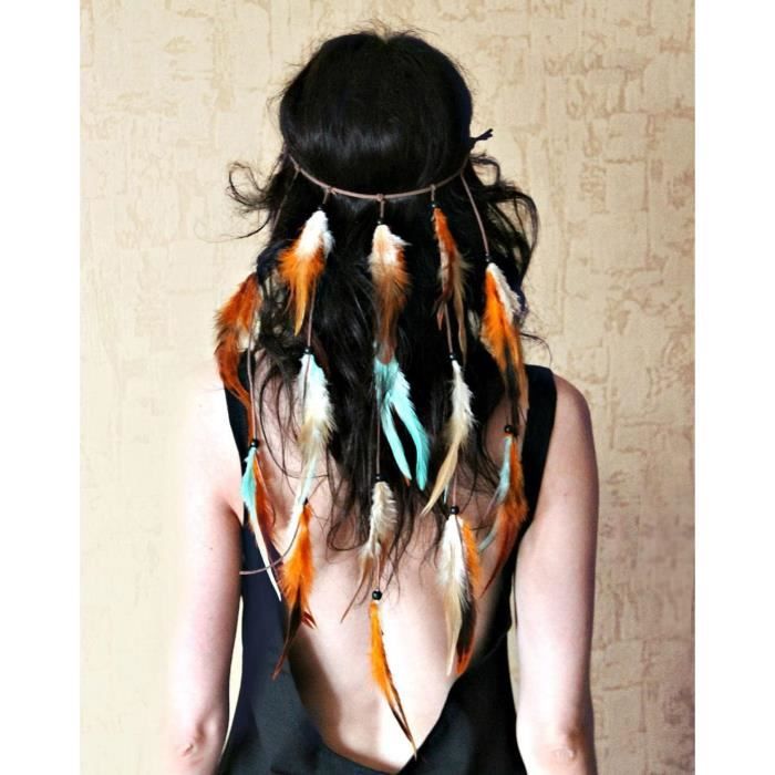 Henne Tatouage Serre-tête Plumes Paon Fashband - Style Bohème Tribal Noir Femme Fille Accessoire Cheveux Plumes