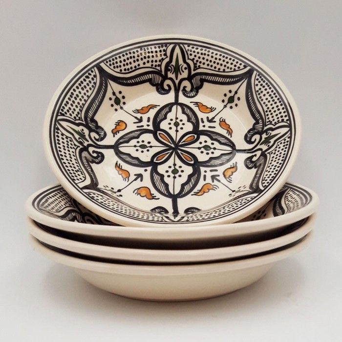 Lot De 4 Assiettes Creuses Jatte Marocain Noir - D 20 Cm