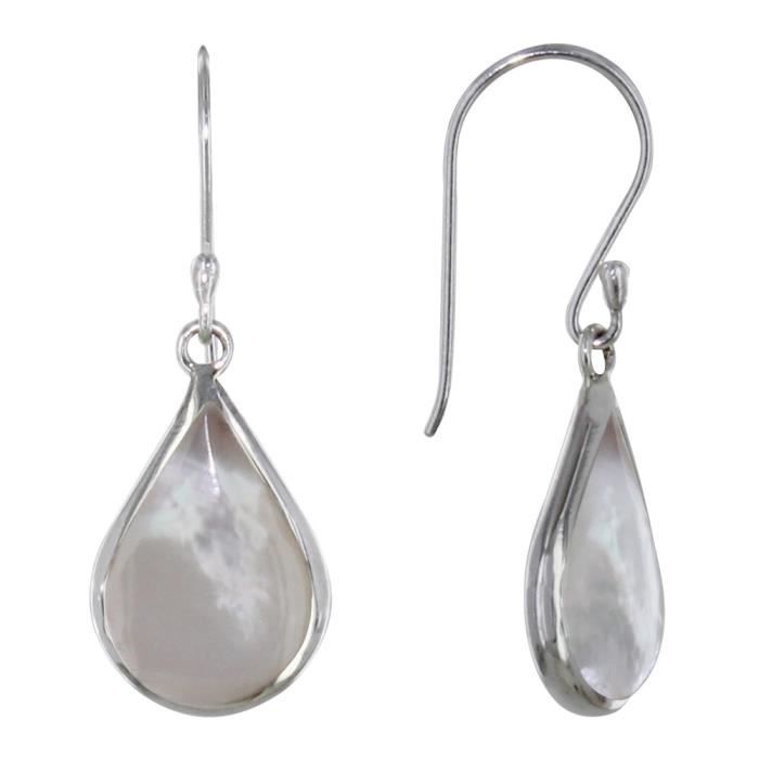 Pendientes Trendy De Plata Acabado En Oro De 18k Con Madreperla Blanca