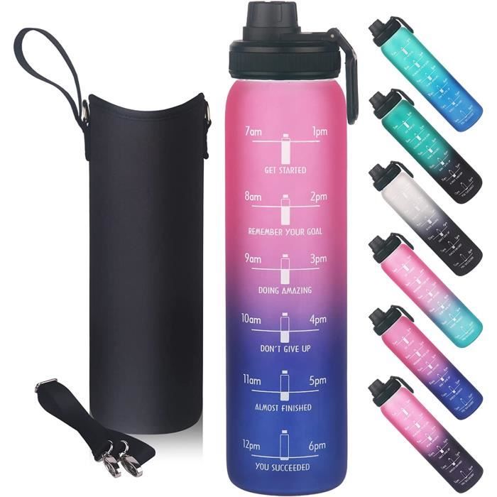 Gourde En Verre Borosilicate 1L Avec Infuseur à Thé - Bouteille Étanche, Filtre Amovible, Housse Anti-Choc, Idéale Sport Et Voyage