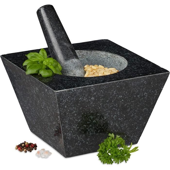 Mortier et pilon en bois et granit - Pilon Extra long pour des épices