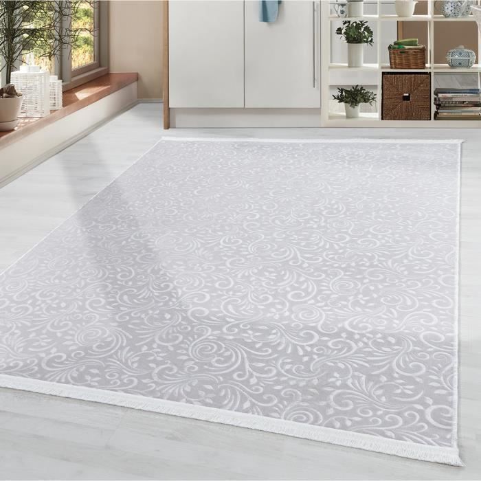 Tapis pour salon tapis lavable antidérapantes tapis á motif vrilles fleurs  beige [Beige, 80x140 cm] - Cdiscount Maison