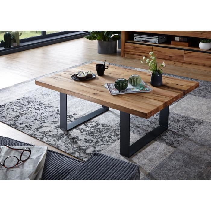 Table basse 110x70cm - Métal et Bois massif de chêne sauvage huilé (Bois naturel) - MONTREUX #116 Table basse 110x70cm - Métal et Bois massif de chêne sauvage huilé (Bois naturel) - MONTREUX #116