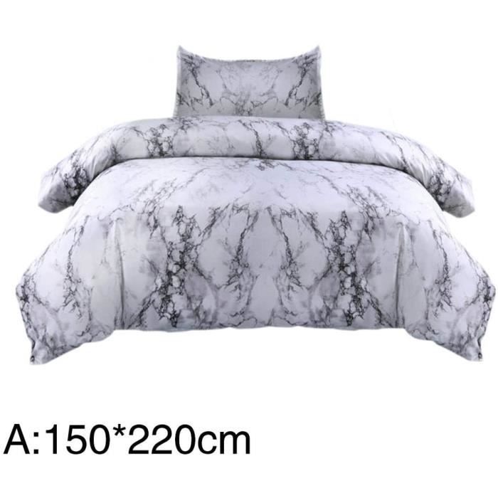 Parure De Lit Enfant 240x220 Cm - Microfibre, Motif Marbre, 2 Taies 65x65 Cm, Fermeture éclair - 6