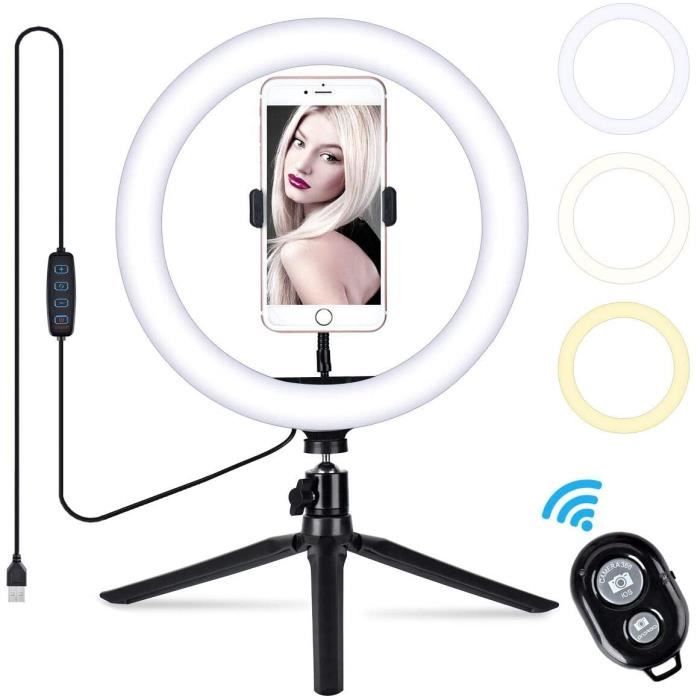 12 ring light avec 2 trépied, anneau lumineux réglable d’eclairage