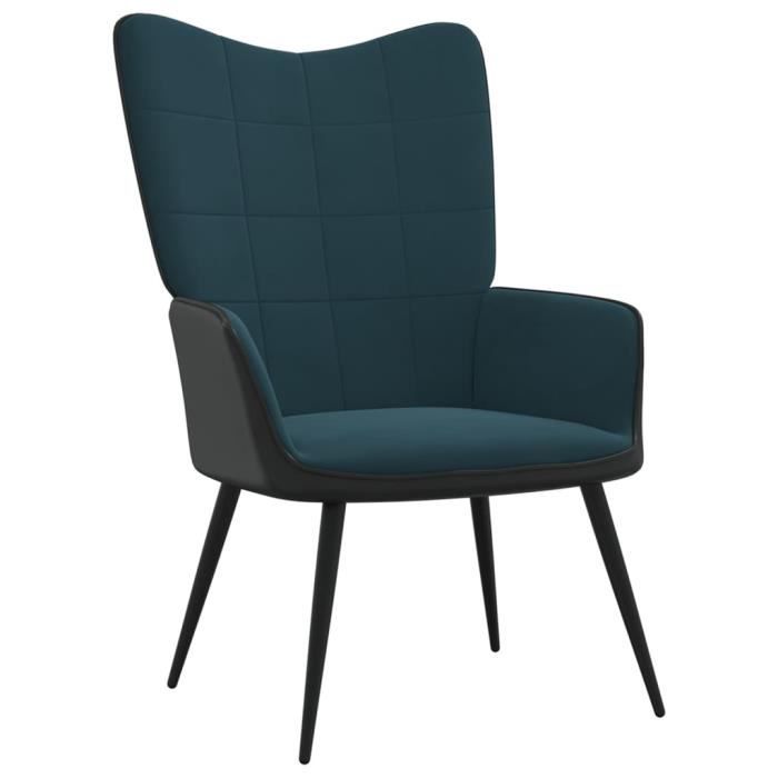 best home - chic chaise salon - fauteuil de relaxation bleu velours et pvc, luxe & glamour fr4939