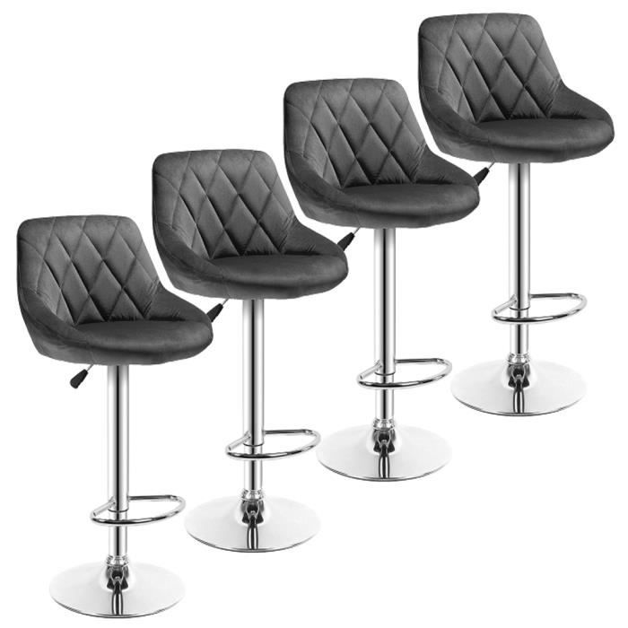 Tabourets de bar gris foncé - MIA - Assise rembourrée - Hauteur réglable - Lot de 4
