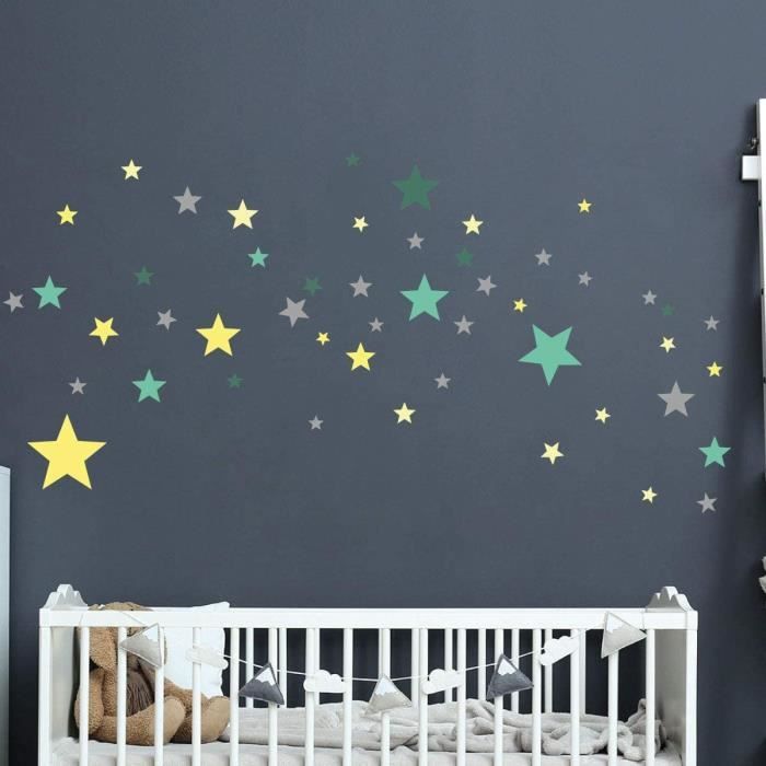 Stickers Muraux Enfants Decoration Chambre Bebe Stickers Muraux Enfant Sticker Mural 50 Etoiles Vertes Et Jaunes Autoc 8 Cdiscount Maison