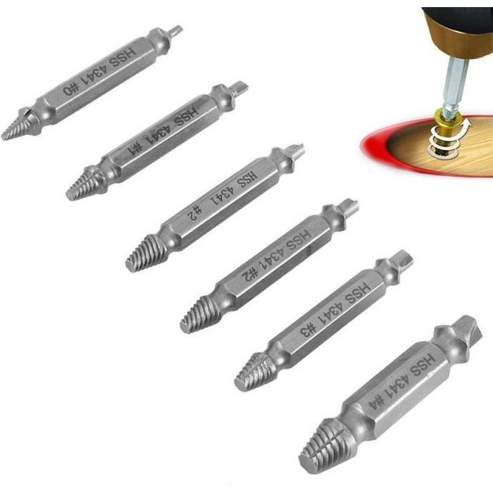 Lot de 6 Extracteur de vis cassée endommagées pour Extraire Vis Foirées Cassées Abimées