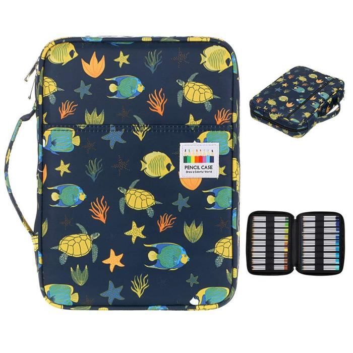 Trousse à Crayons Grande Capacité 22,5x9x11 Cm - 3 Compartiments, Motif Soleil/lune - Nylon Durable - Pour Bureau, école