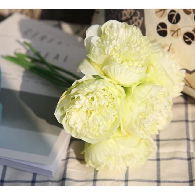 Vert - Grand bouquet de pivoines blanches en soie pour mariage, 5  pièces,grande fleur artificielle, décor, fa - Cdiscount Maison
