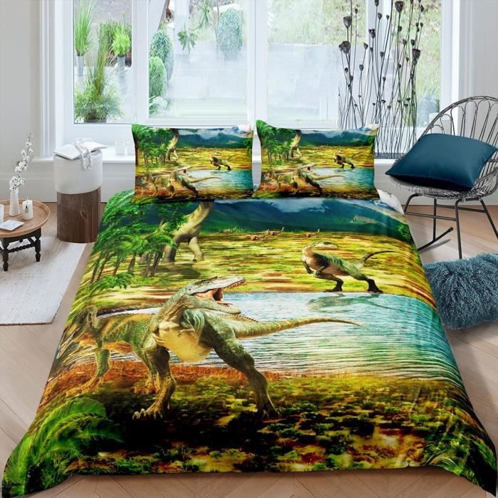 Housse De Couette Dinosaure - Parure De Lit 3 Pièces - 200x200cm