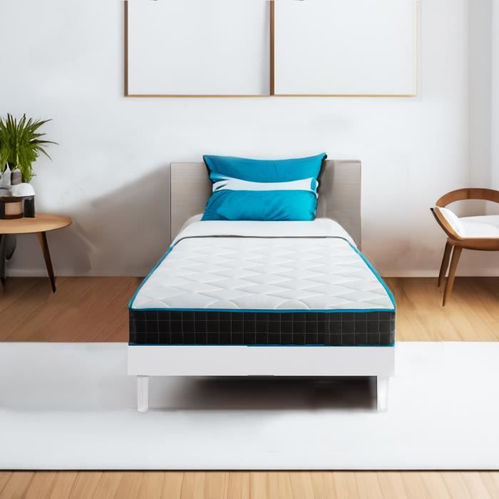 Ensemble 90x190 Matelas ressorts ensachés Atmosphère 7 zones et sommier en kit EASYKIT blanc - Fabrication belge - Garantie 10 ans